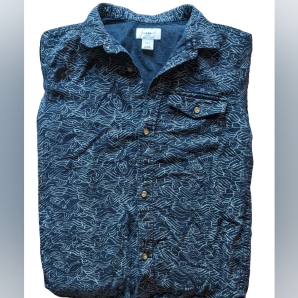 EUC Old Navy big boy size 6/7 button down navy with white surfboarder & waves